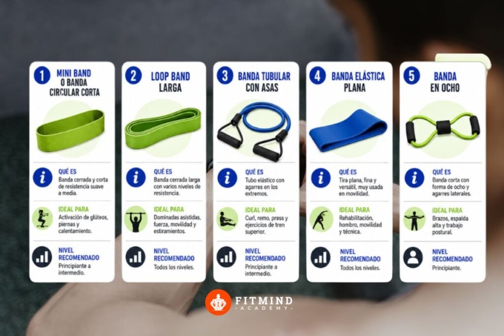 diferentes tipos de bandas elásticas para entrenamiento de fuerza