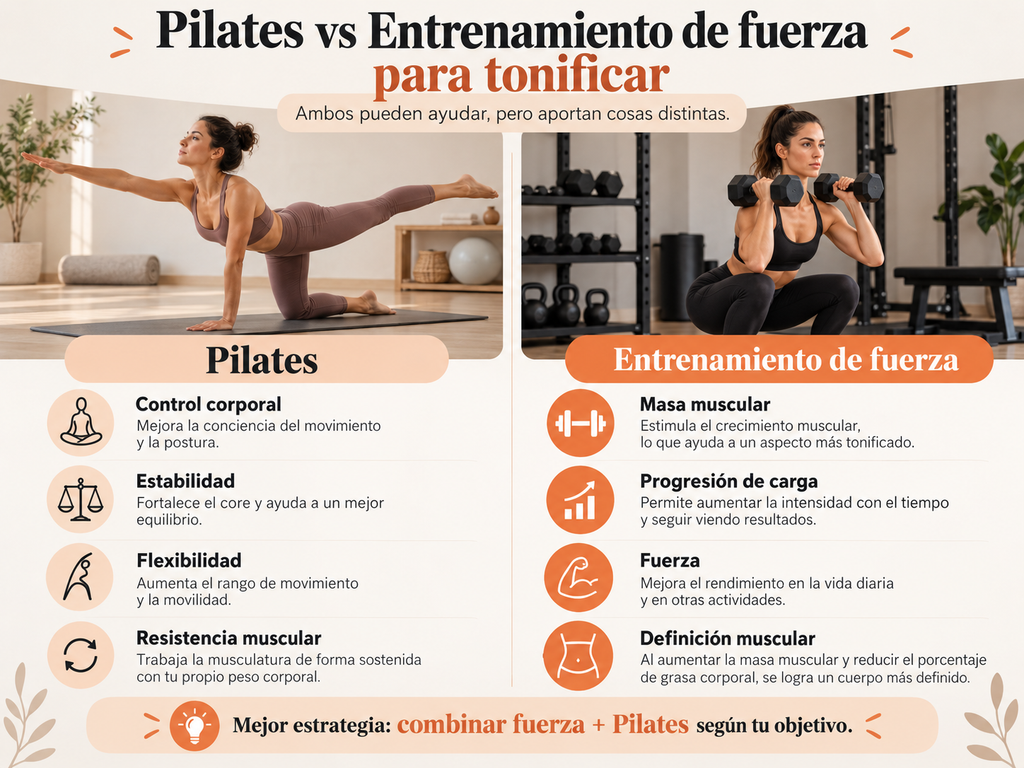 comparación entre pilates y entrenamiento de fuerza para tonificar