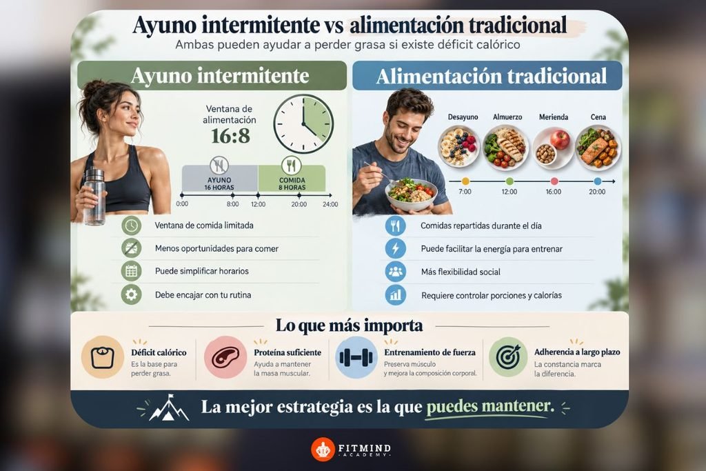 comparación entre ayuno intermitente y alimentación tradicional para perder grasa