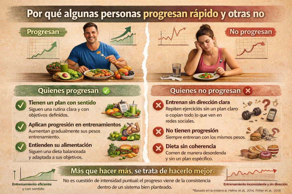 Diferencias entre progresar o no en el gimnasio: estructura, progresión y alimentación