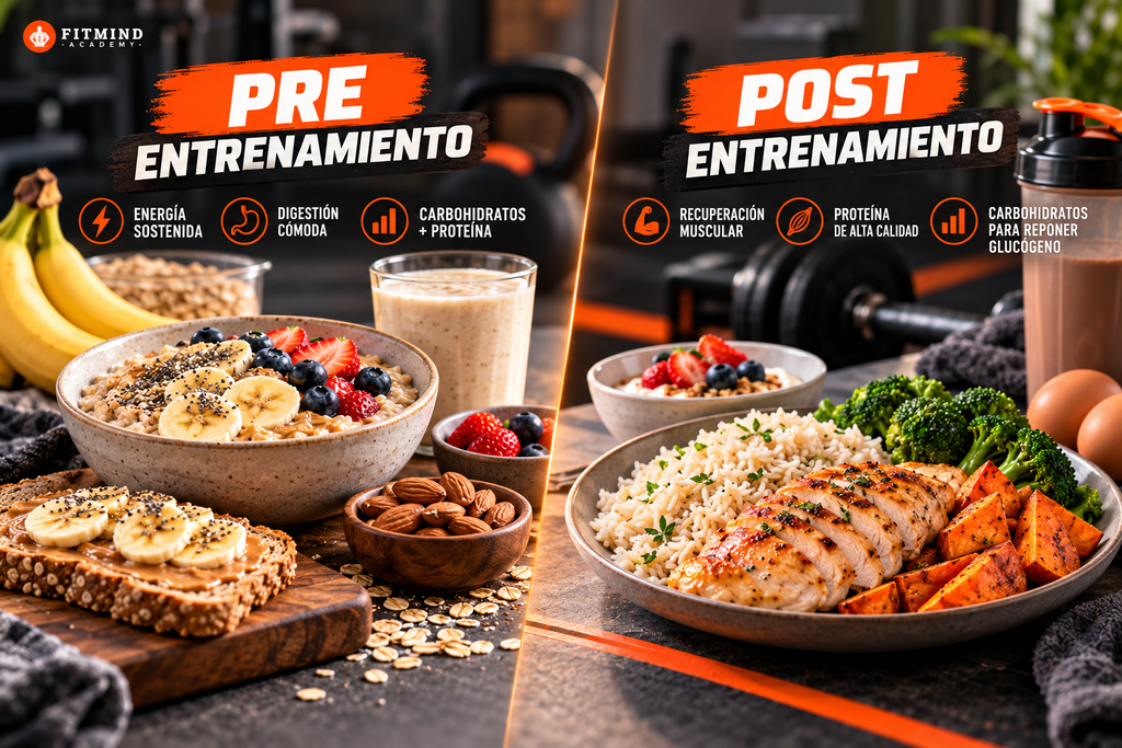 comida pre y post entrenamiento para ganar masa muscular con proteína y carbohidratos
