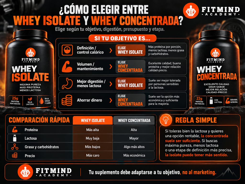 cómo elegir entre proteína isolate whey y whey concentrada según objetivo