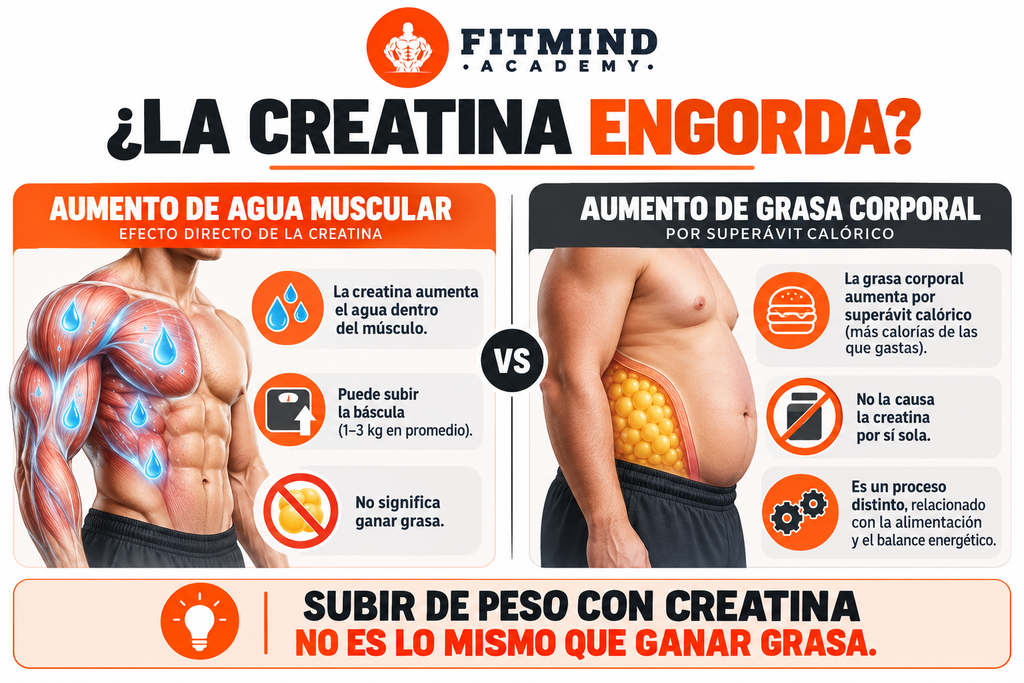creatina engorda comparación entre aumento de agua muscular y grasa corporal