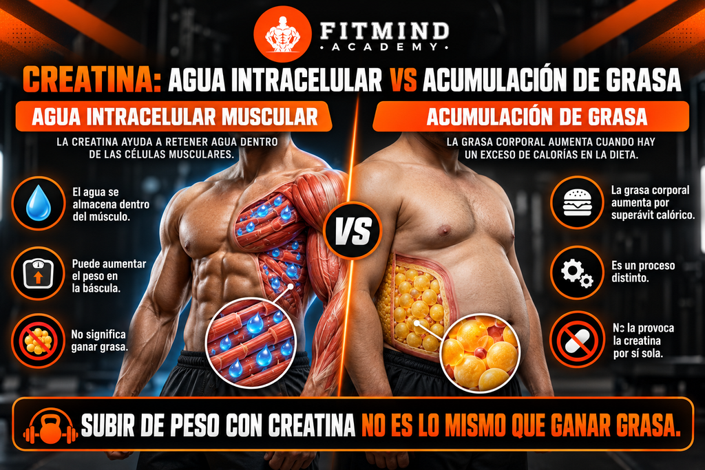 diferencia entre agua intracelular muscular y acumulación de grasa al tomar creatina